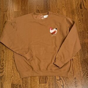 Women's Brown Crewneck Sweatshirt with Rooster Design